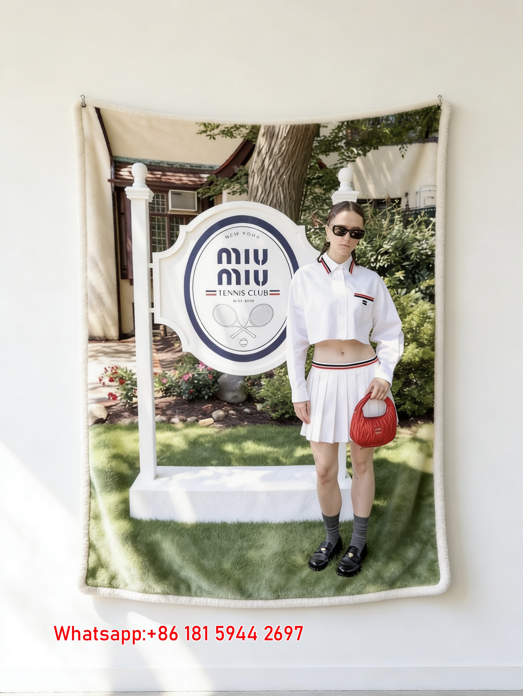 Miumiu White Red Navy Green Flannel Sofa Throw Blanket – Printed New York Tennis Club Fashion IMG_0540